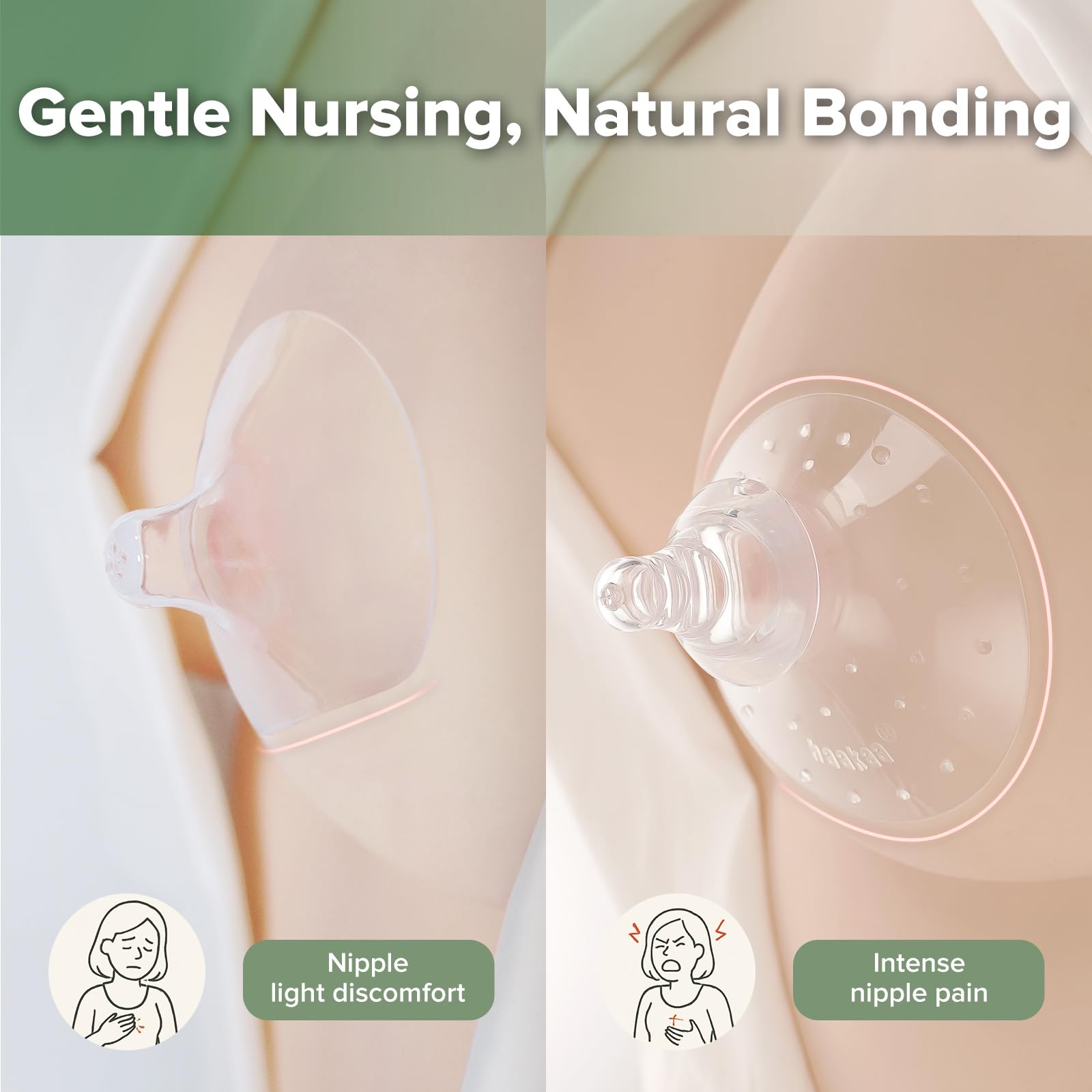 haakaa Nipple Shield Combo per neonati allattamento al seno, in silicone, per difficoltà durante l'allattamento, con borsa per il trasporto, base rotonda e ultra thin, 24 mm