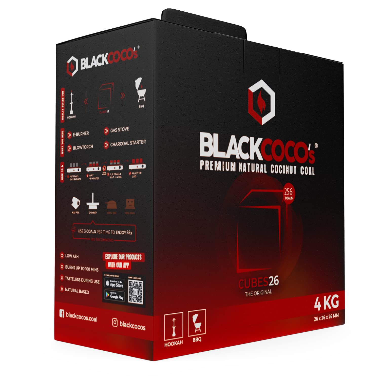 BLACKCOCO's 4 KG Premium Shisha Coal Natural Charcoal Coconut and BBQ Bricchetti di cocco di alta qualità per narghilè e barbecue Shisha Cube Coals & Barbecue Charcoal con lungo tempo di combustione
