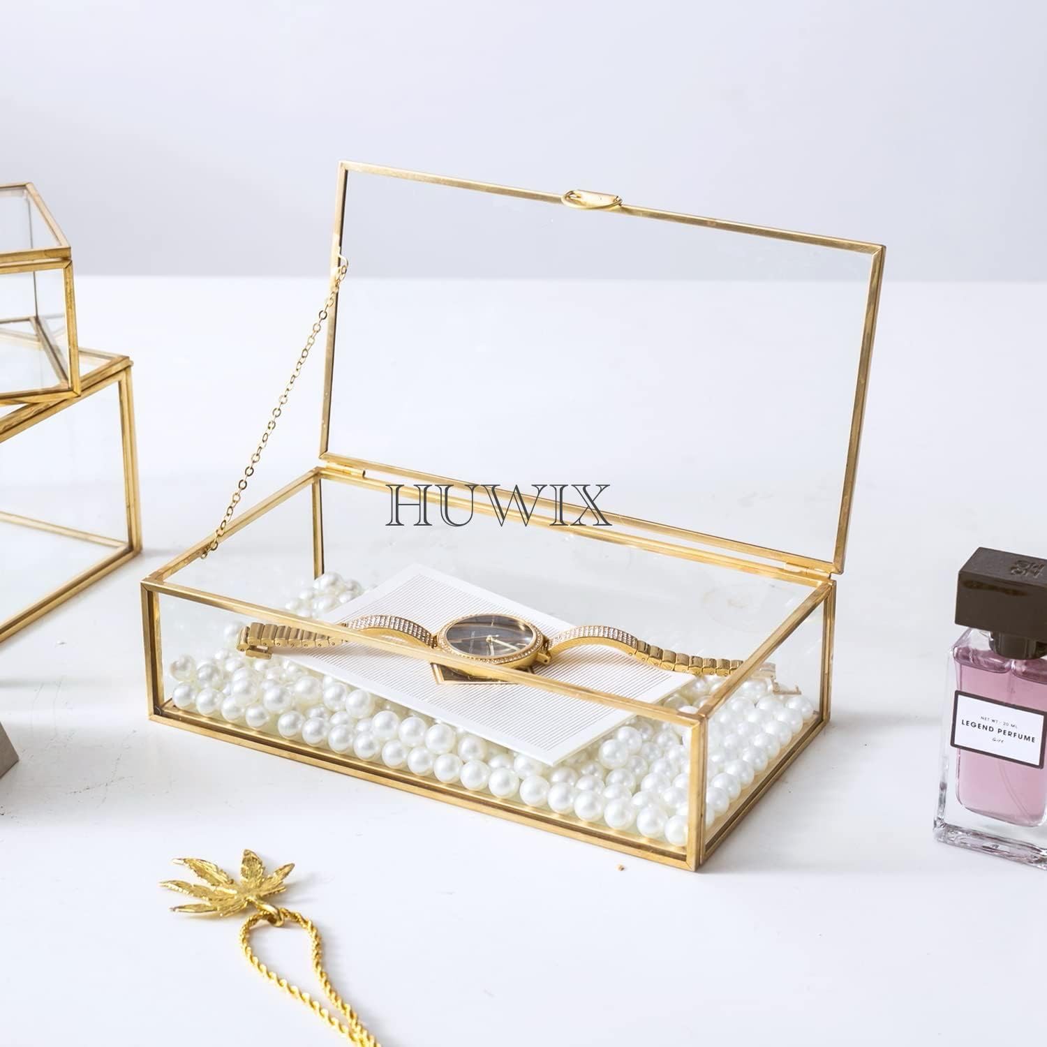HUWIX™ Metal Decorative Rectangular Clear and Vintage Glass Box | Decorative Jewellery Organisers Storage Box, Accent, Wedding Bridal Party Gift Box(8x5x2.5 Inches) (B0CV7Y5J1G) Amazon Price History, Amazon Price Tracker