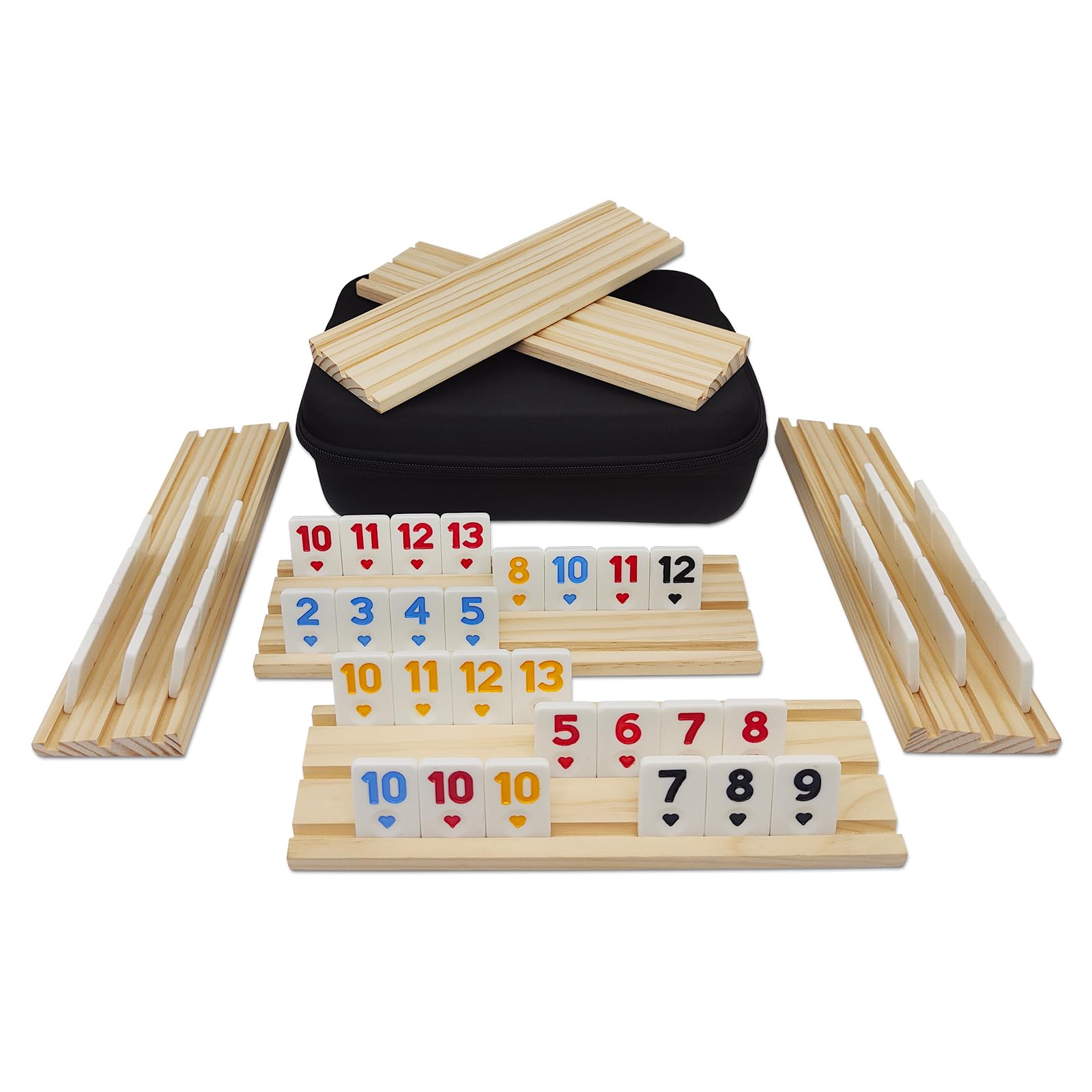 Rummy Cube 6 Player Edition with 6 Wooden Racks, Rummy Cube Game with Case 6 Players with Portable Case 160 Tiles Rummy Cube Travel Game Set for Family Adults Kids