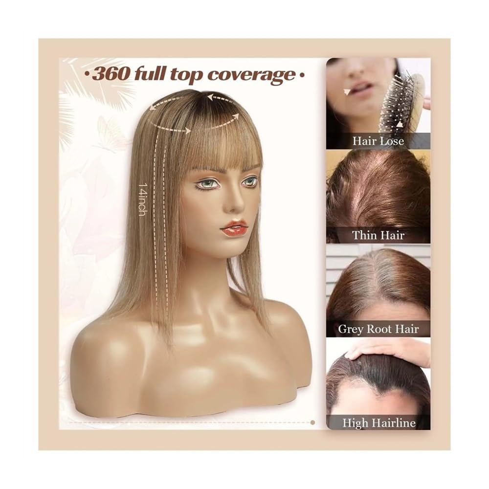 Parrucche Toppers for capelli umani con frangia for estensioni dei capelli | Clip base in seta da 4"x5,5" in pezzi di capelli Estensioni for capelli lisci da 14 pollici(Chocolate Brown)