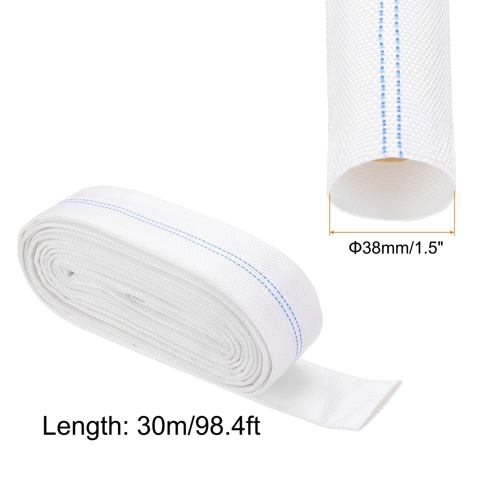 Rebower Pool Backwash Hose, 1.5 Inch x 98.4ft Reinforced Drain Hose PVC Lay Flat Water Discharge Pump Hoses for Pool Filter Swimming Pump, with 2pcs Clamps, White - Image 2
