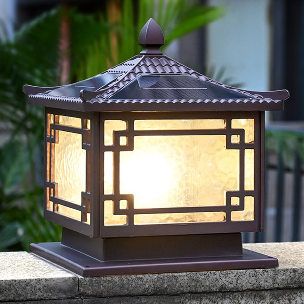 Vintage Solar Lamps Exterior Pole Lights with Pier Mount Base 4 Light Sources Adjustable Pathway Lights for Your