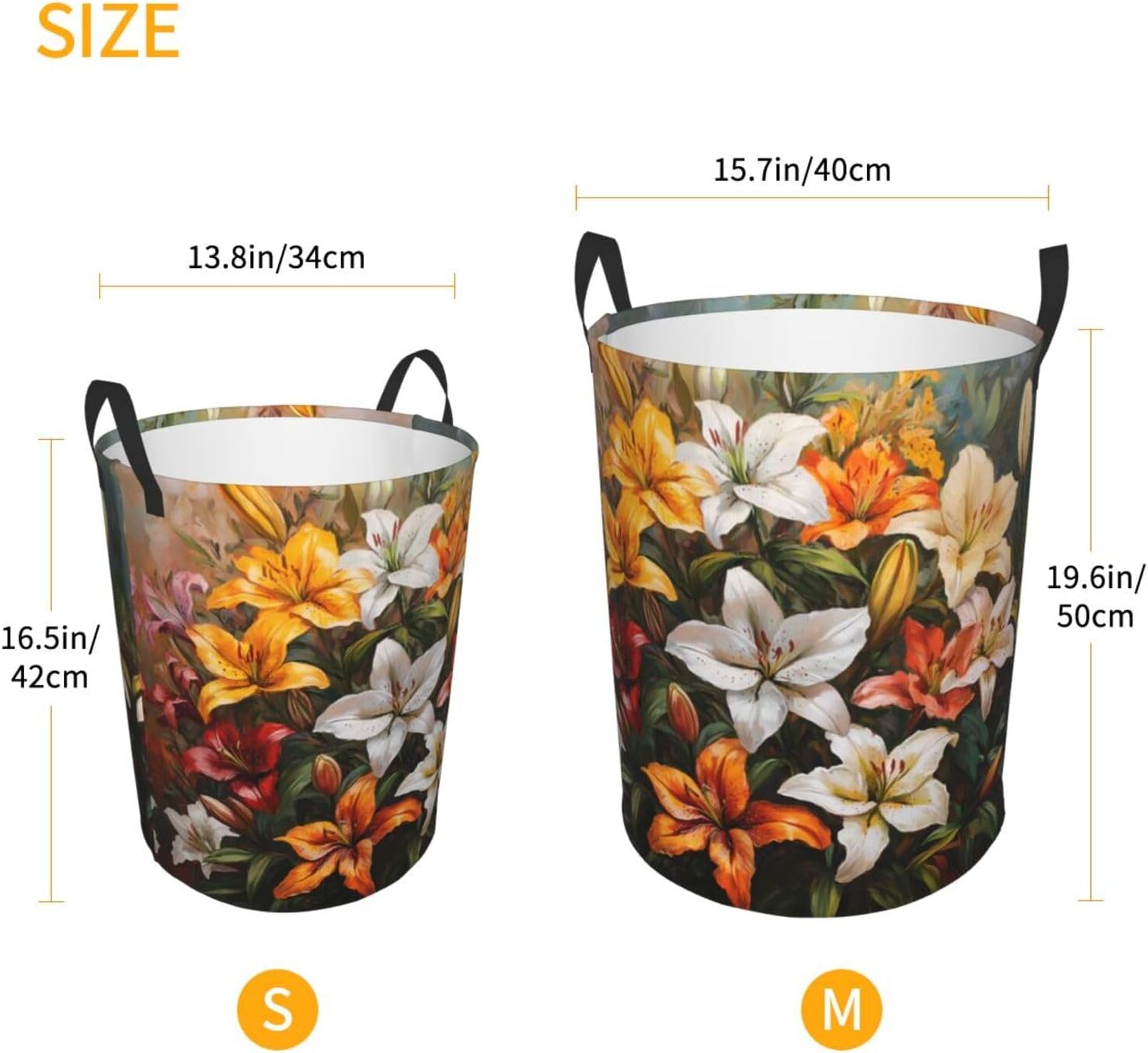 Colorful lilies Round Single-layer Laundry Basket, Portable Storage Laundry Basket, Bedroom Clothes Storage Basket with Handle
