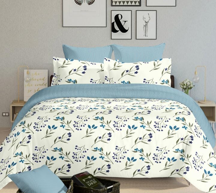 Image of Super Bedzz by Prihaal Decor Cotton Double Size Bedsheet with 2 Pillow Cover Size:108x108 (Blue 5) bedsheet for Double Bed, Cotton Double bedsheet, Suitable for Bedroom, Gift Set