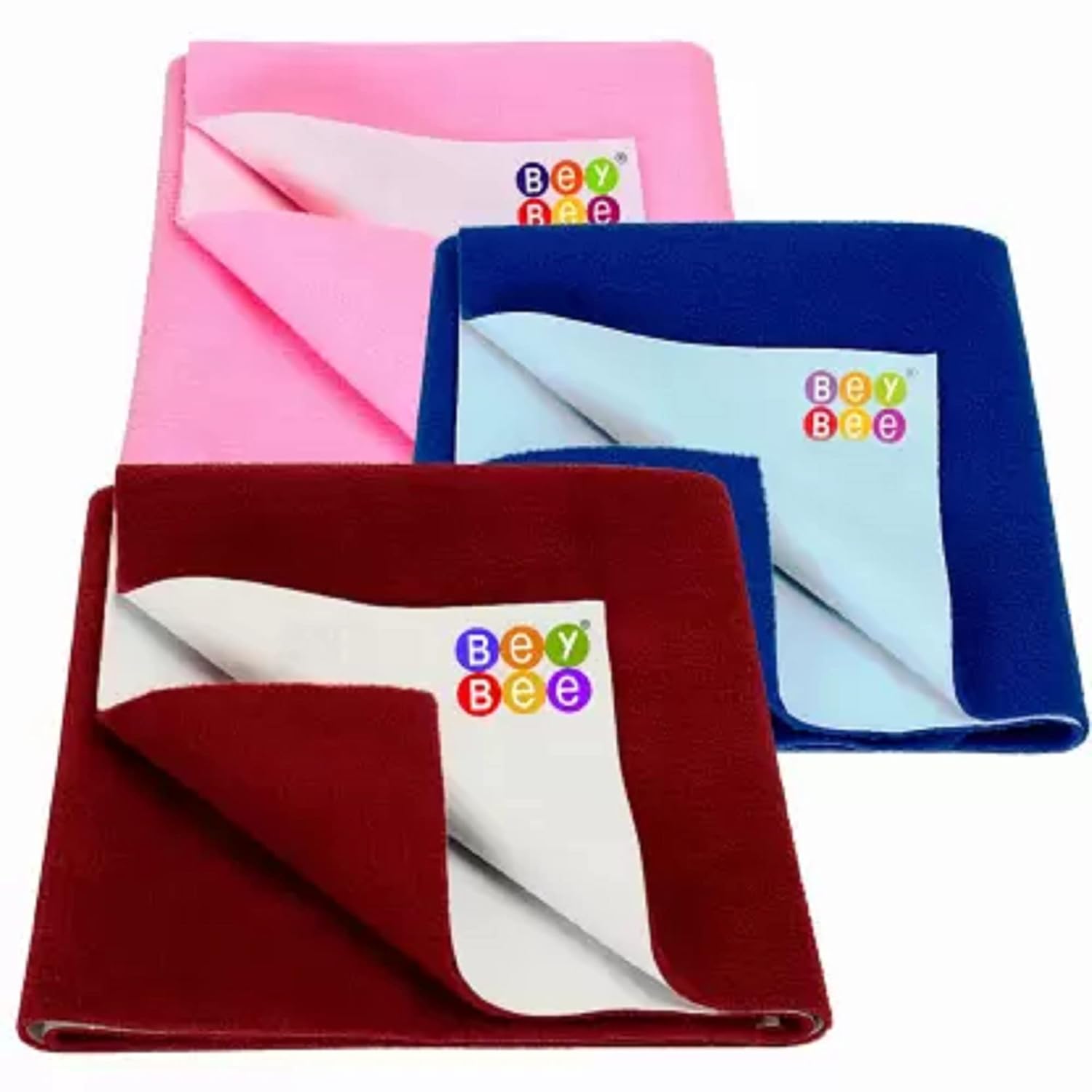BeyBee® Waterproof Sheet, Extra Absorbent Fastest Dry Sheet for Baby, Anti-Piling Fleece Baby Bed Protector, Small Size 70x50cm, Pack of 3,Maroon, Royal Blue & Pink BeyBee® Waterproof Sheet, Extra Absorbent Fastest Dry Sheet for Baby, Anti-Piling Fleece Baby Bed Protector, Small Size 70x50cm, Pack of 3,Maroon, Royal Blue & Pink
