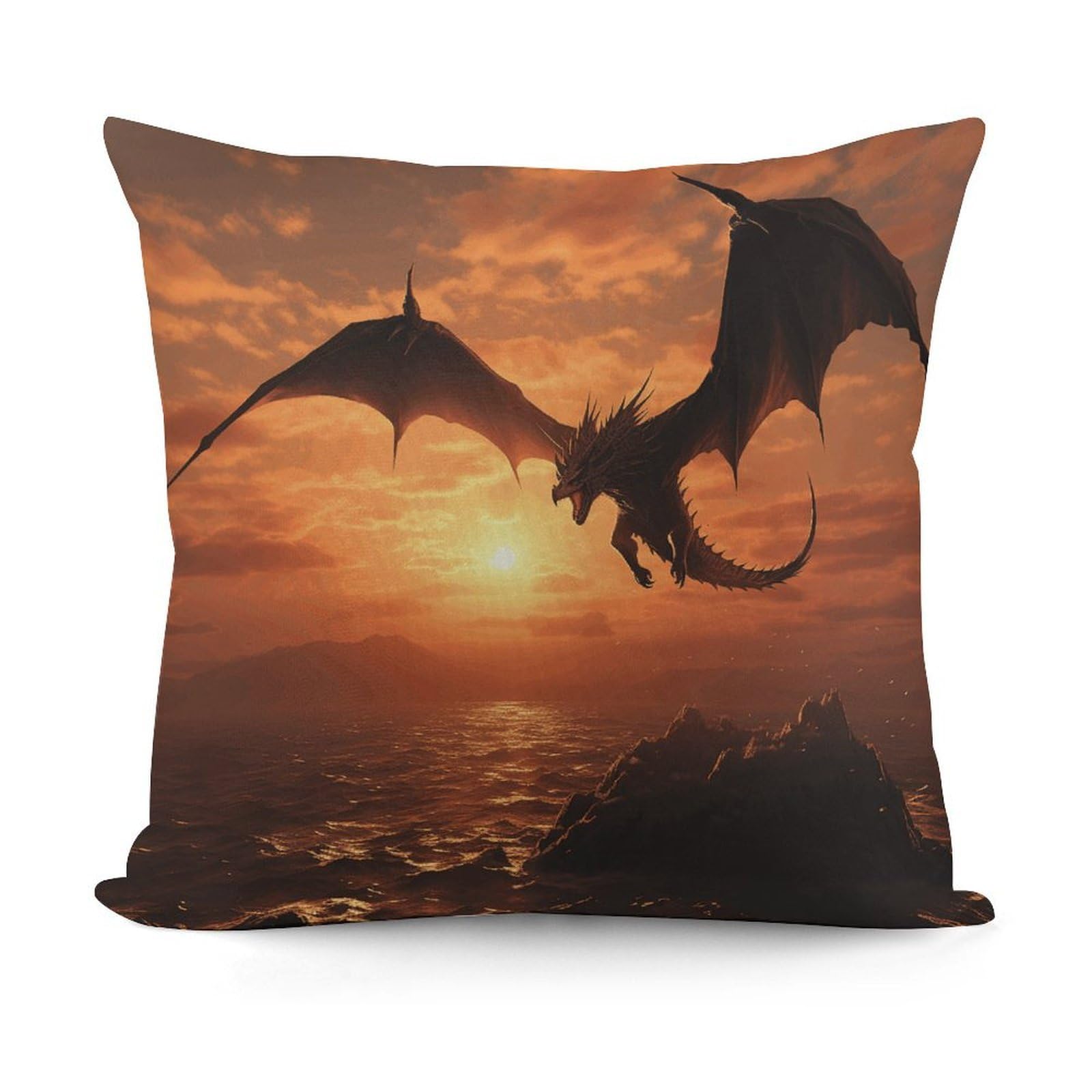 VstaDank Sea Sunset Flying Dragon Throw Pillow Cover Soft Square Cushion Cover Art Artwork Pillow Covers Mordern Couch Pillow Covers Decorative Cushion Case for Chair Couch Bedroom Living Room