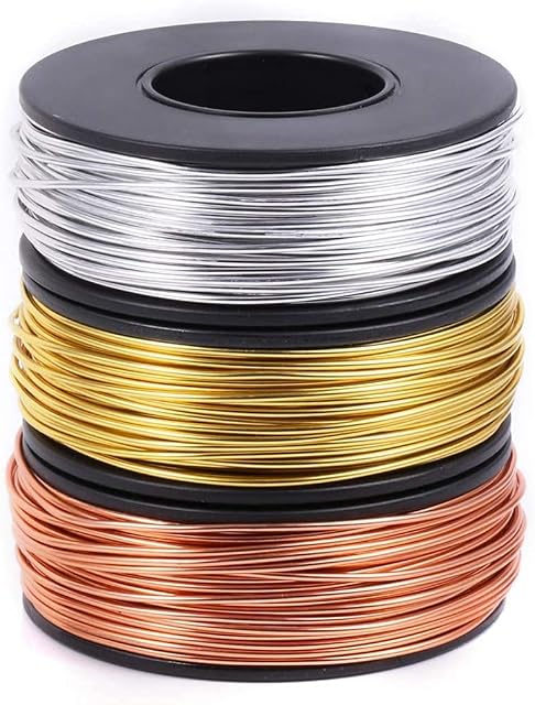 1mm 18 Gauge Craft Wire, 216FT Aluminium Wire 3 Colours Gold Silver Reddish Brown Wire Jewelry Wire Metal Crafting Wire for Jewellery Making Supplies Kit