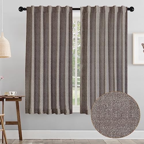 Aiyufeng Biya Faux Tan Linen Blackout Curtains 63 Inch Length 2 Panels for Bedroom, Brown Window Curtains Drapes for Living Room, Linen Textured Fabric Window Treatment Curtains, 42W x 63L
