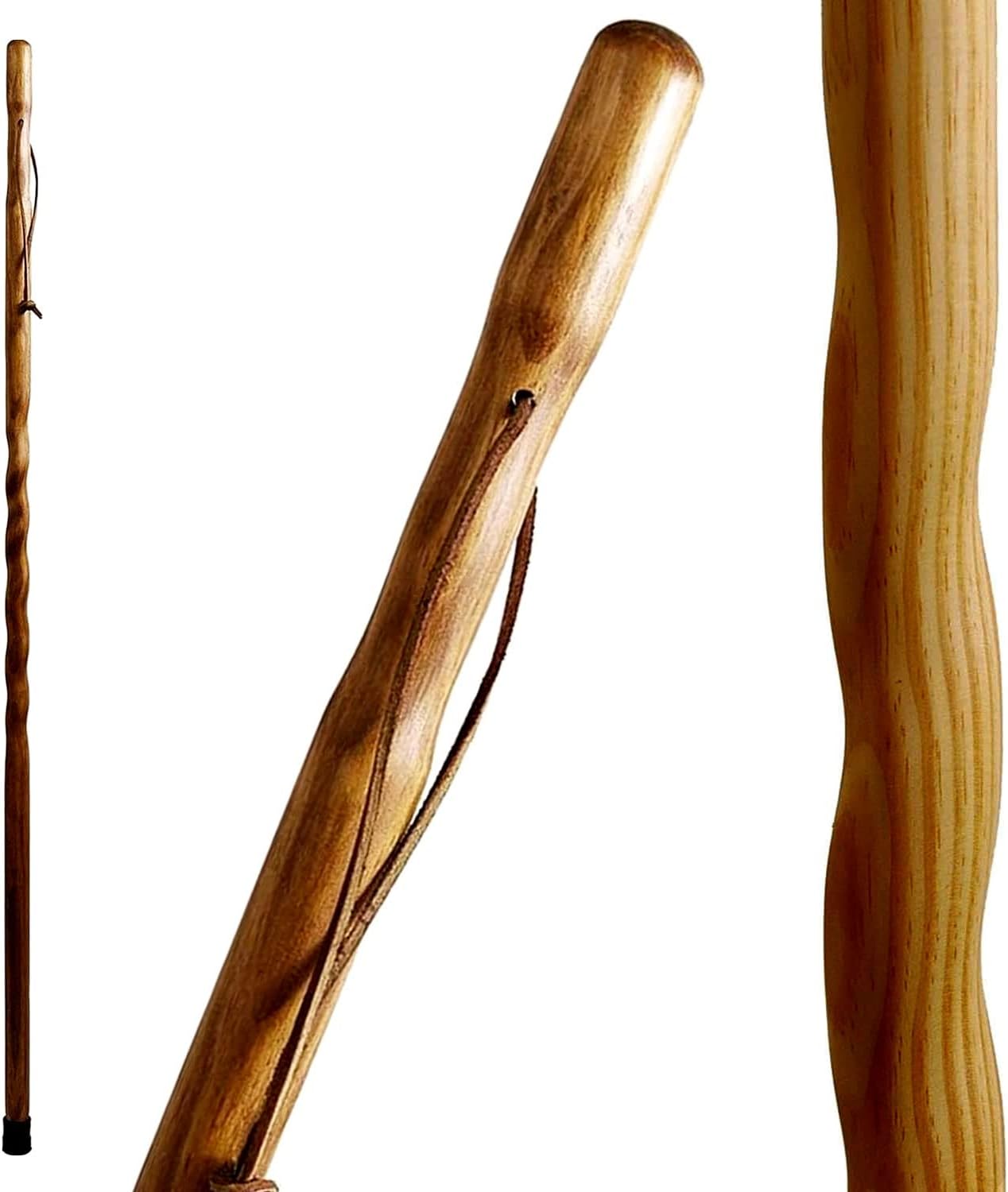 Brazos Handcrafted Wood Walking Stick, Twisted Pine, Trekker Style Handle, for Men & Women, Made in the USA, Tan, 55"