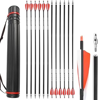 ZSHJGJR 30 Inch Archery Carbon Arrows Hunting Arrows with 4” Turkey Feather Target Practice Arrows Spine 500 for Compound & Recurve &Traditional Bow 6/12pcs