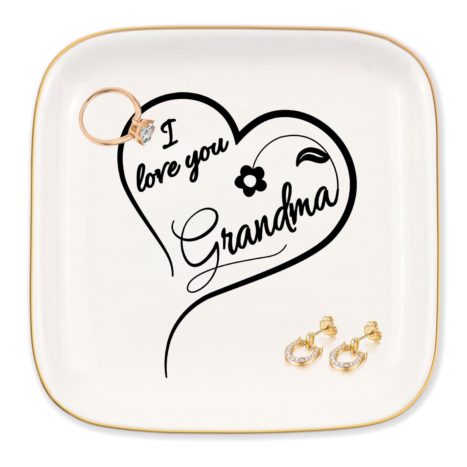 Gifts for Grandma - I Love Your Grandma, Ceramic Trinket Jewelry Dish Ring Holders Tray, Grandma's Birthday Gifts, Mother's Day Gifts, Thanksgiving Day Gifts, Christmas Gifts Valentine's Gifts