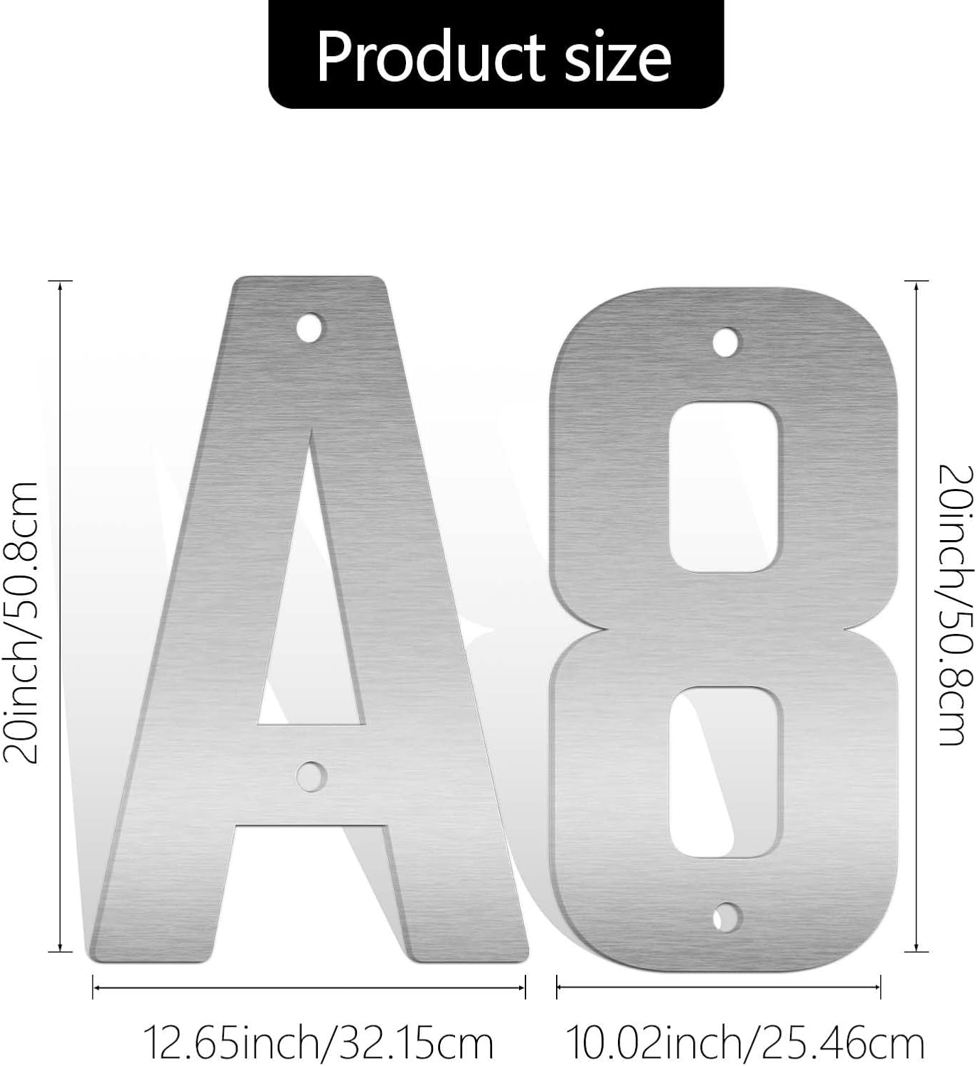 20 Inch Stainless Steel Metal Floating Address Numbers, Silver Metal House Letters, 304 Stainless Steel House Address Letters and Numbers, Modern Door Number and Letter for Home Hotel Office (A)