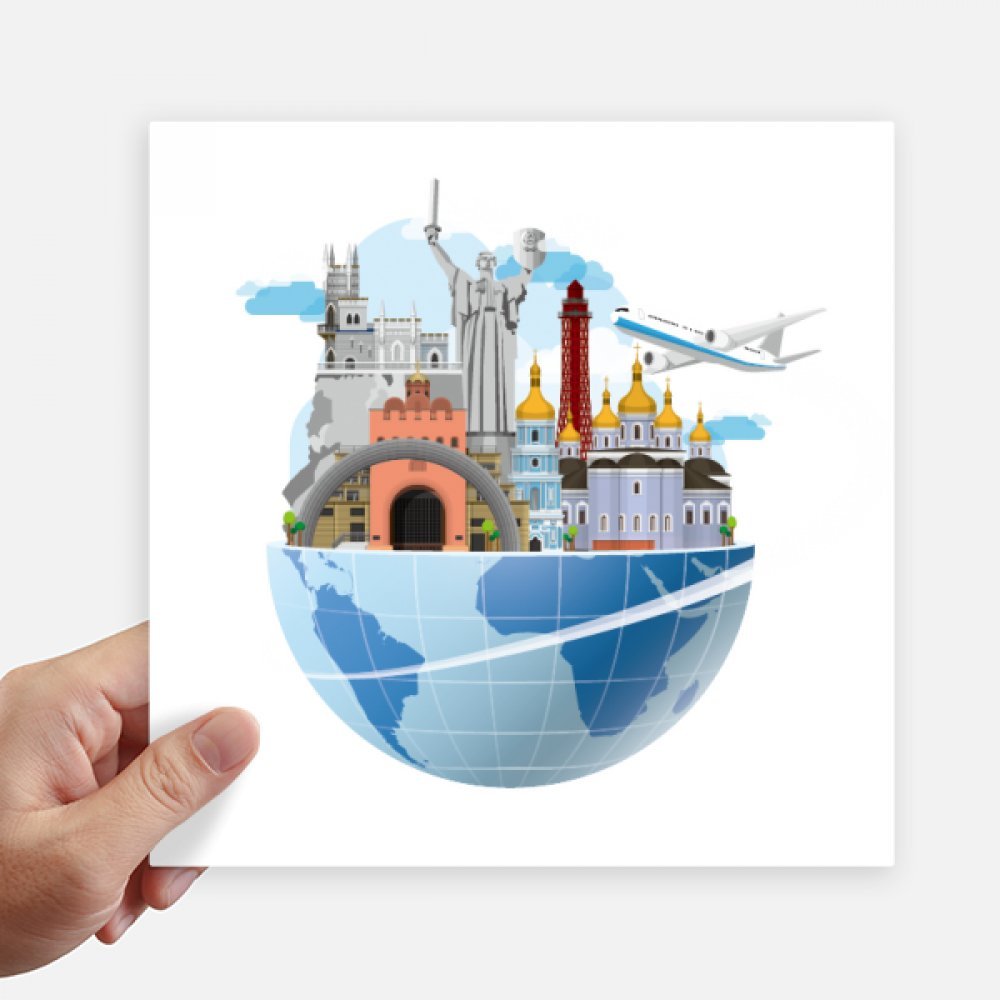 Autocollant Ukraine avion de 20cm lot de 4 stickers carrés multicolores pour valise
