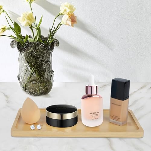 Miniatura 5 de Bandeja de tocador de bambú, bandeja de tocador para fregadero de baño, bandeja de encimera de baño para organización y decoración, bandeja para