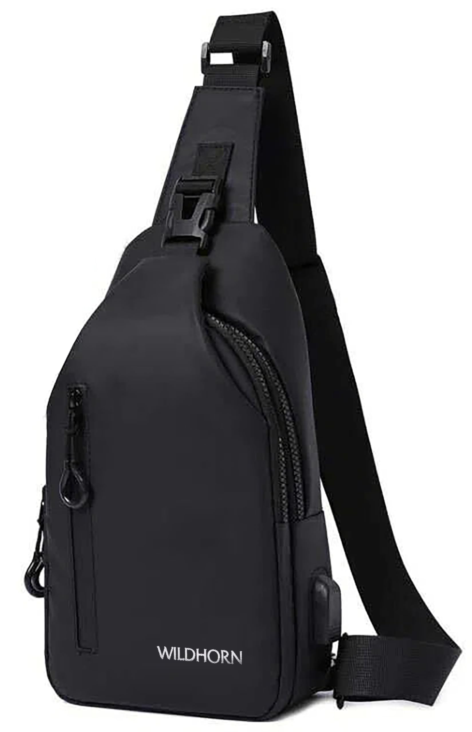 WildHorn Nylon Sling Bag for Men & Women | Waterproof Chest Shoulder Bag with USB Charging Port | Compact Crossbody Bag for Phone, Wallet & Daily Essentials
