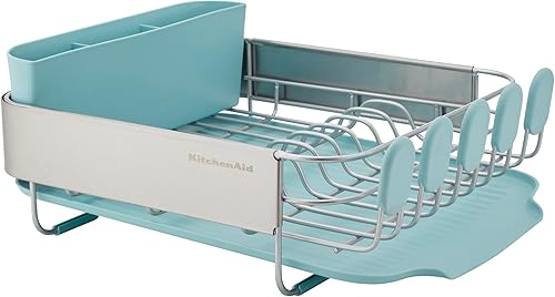 Miniatura 1 de KitchenAid Escurridor de platos compacto que ahorra espacio, resistente a la corrosión, con organizador de cubiertos extraíble y escurridor en