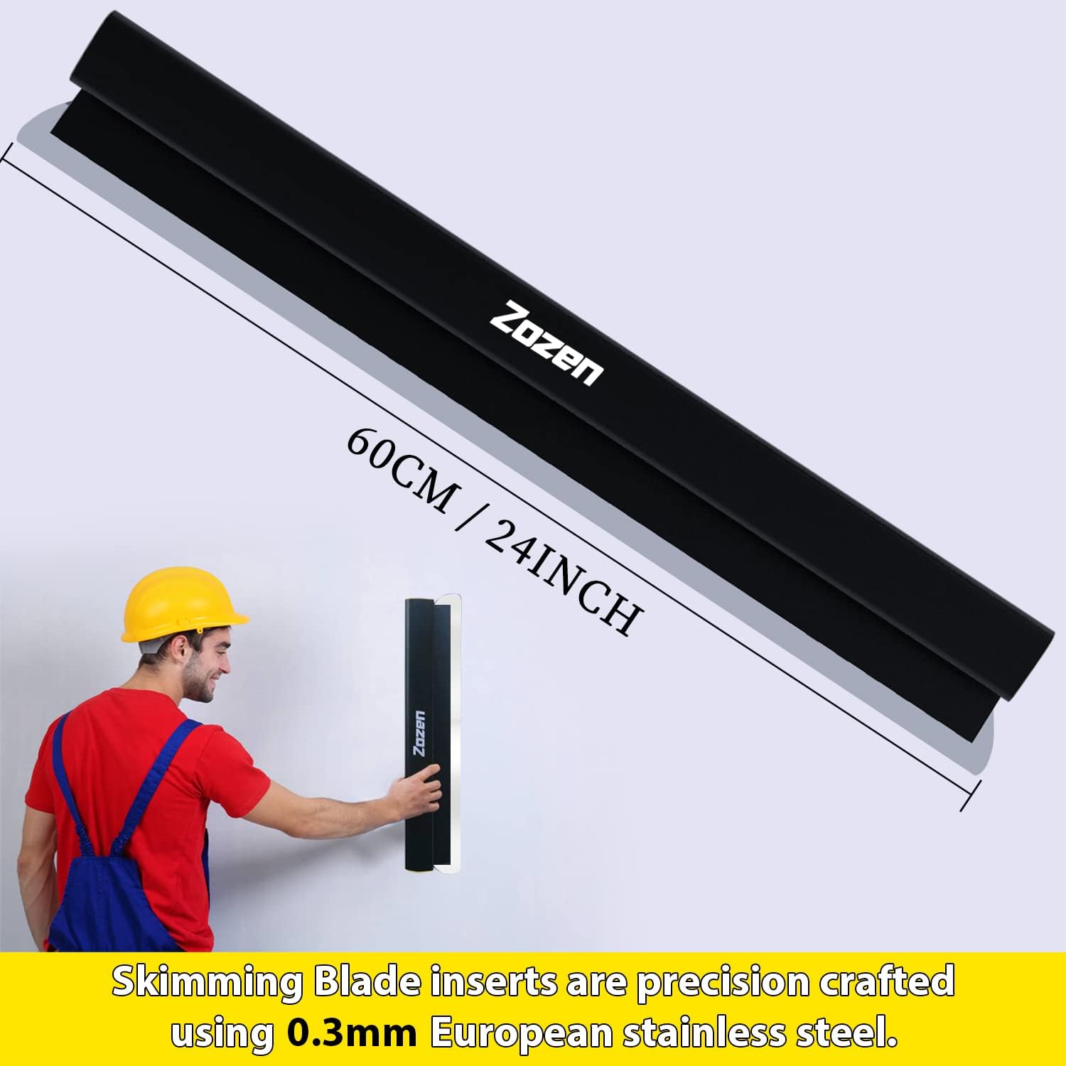 Zozen Drywall Skimming Blade 24in/60cm, All Body made of Aluminum Alloy, Blade made of European Stainless Steel, Smoothing Knife/Wipe Down Knife, Acting on Gyprock/WallBoard/Plasterboard