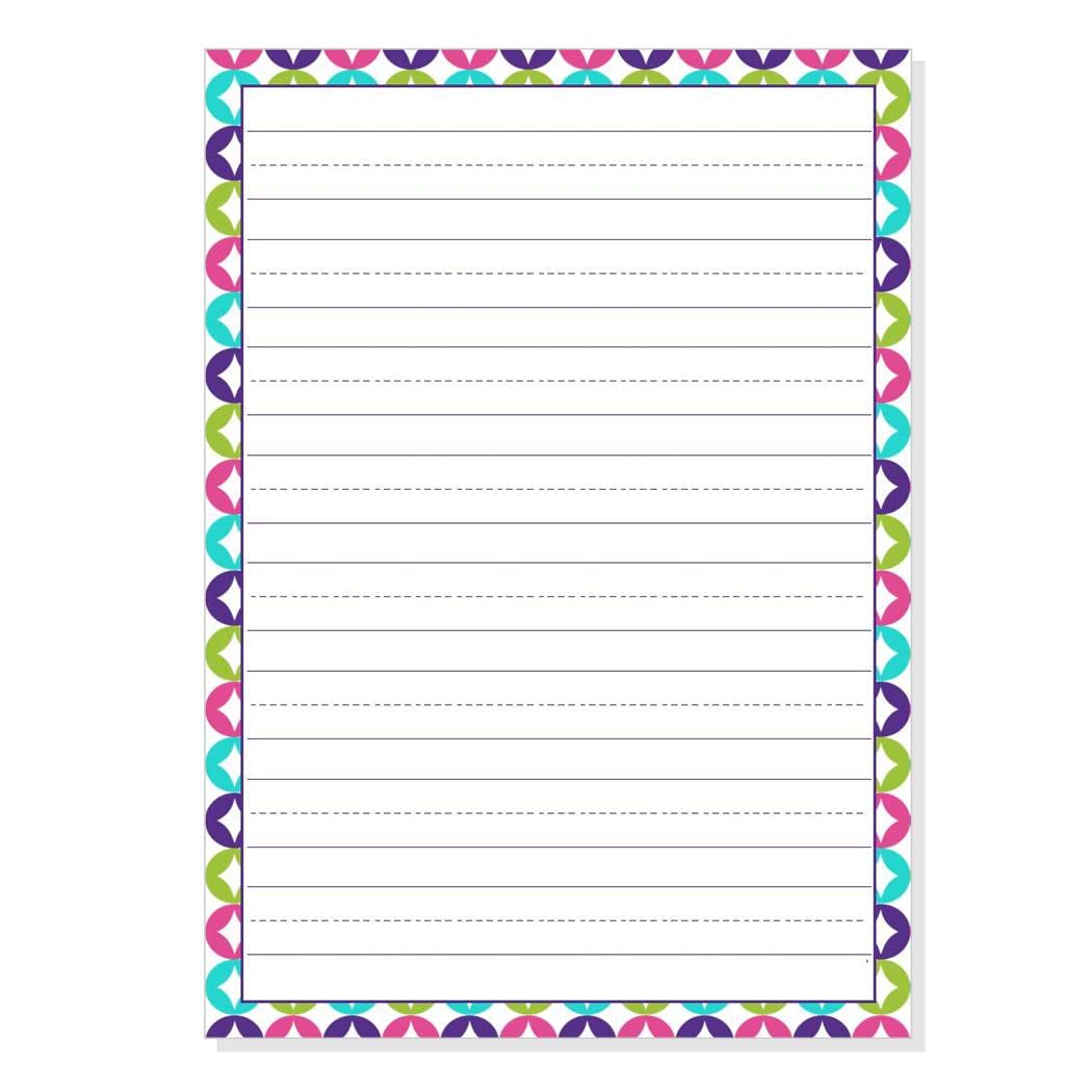 Colorful Lined Stationery for Kids; Stationery with Guide Lines in Pretty Design (12 Flat Note Cards and Envelopes Included)