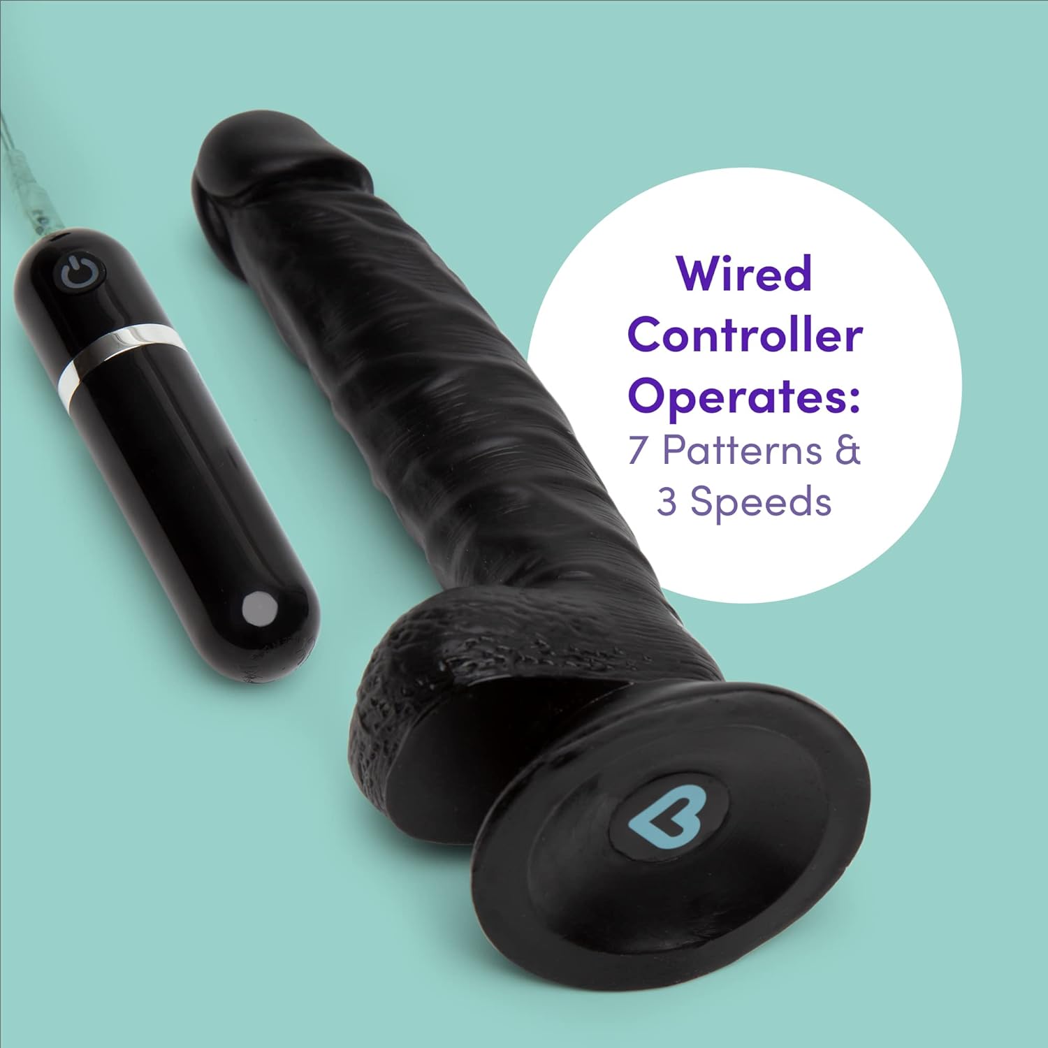 Lovehoney Lifelike Lover Vibrating Dildo - 8 Inch Realistic Dildo - Suction Cup with Wired Remote Control Vibrator for Women - 10 Vibration Functions - Adult Sex Toy - Black