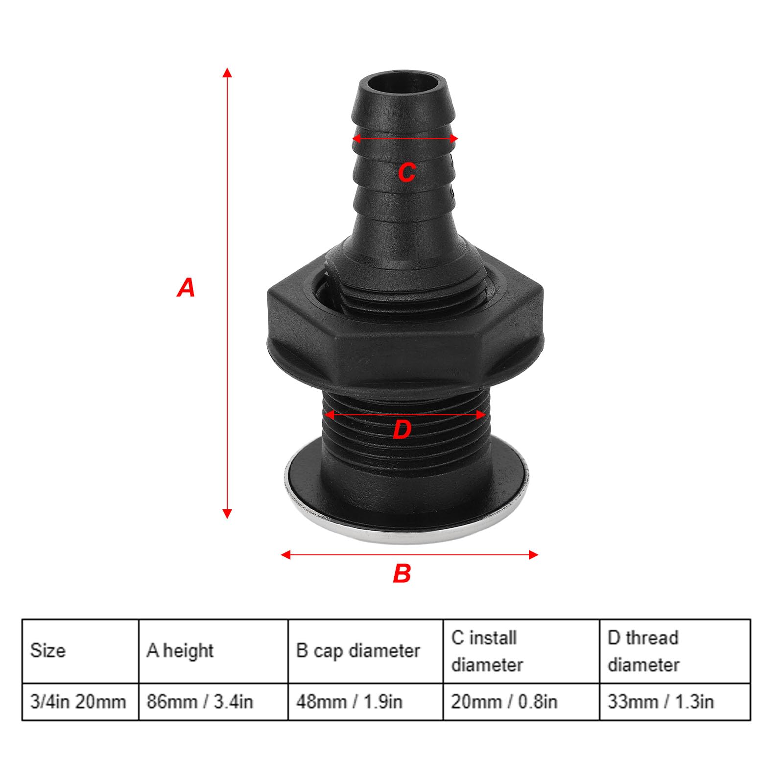 Qqmora 3 / 4inch 20mm Boat Thru Hull Fittings Nylon Twist Adjust for Boat Transoms Fish Wells Yacht (Straight Pipe)
