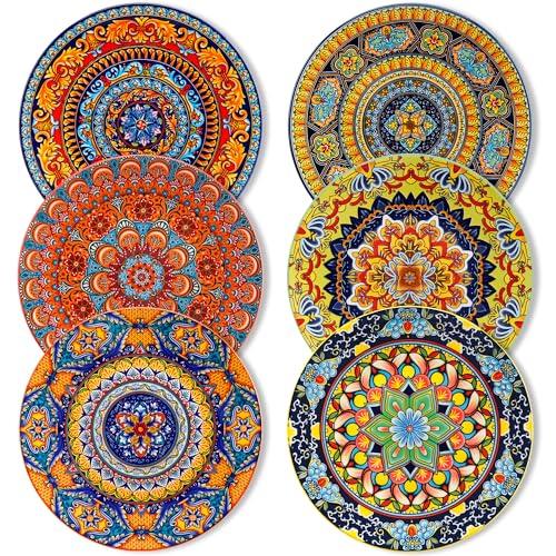vancasso Bohemian Dinner Plates Set of 6, 10.5 Inch Ceramic Kitchen Plates for Dinner, Colorful Printed Dishes for Dining, Microwave & Dishwasher Safe Plate Set, Series KRVI
