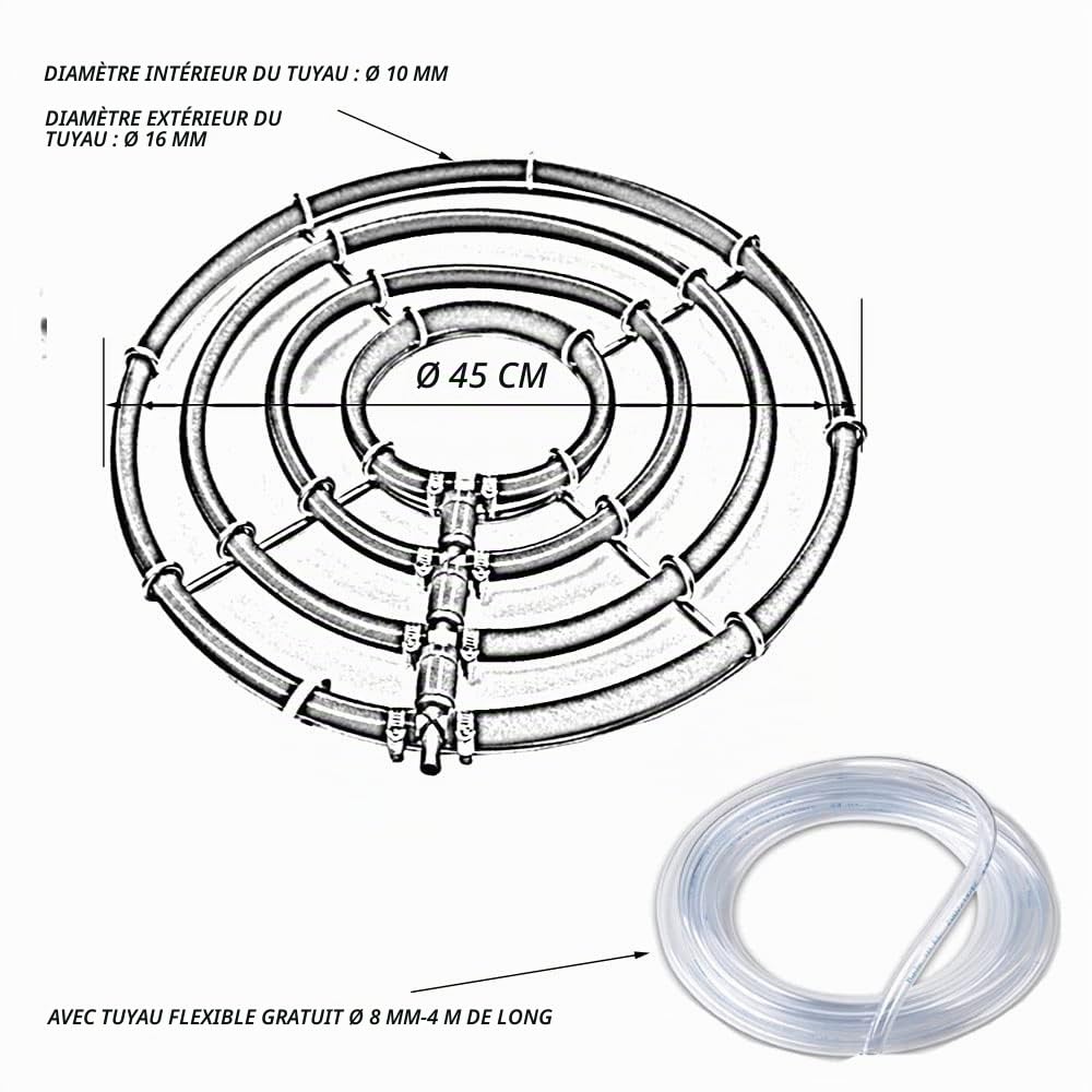 Bague d'aération, pour bassin koï, aération d'oxygène, diffuseur japonais pour bassin à carpes koï, mais aussi pour l'oxygénation dans l'étang de jardin (4 boucles/Ø 45 cm)