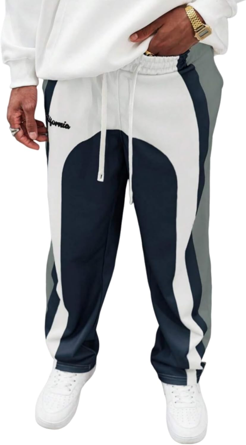 ZAFUL Men's Baggy Sweatpants Drawstring Straight Leg Workout Joggers Colorblock Casual Loose Lounge Pants