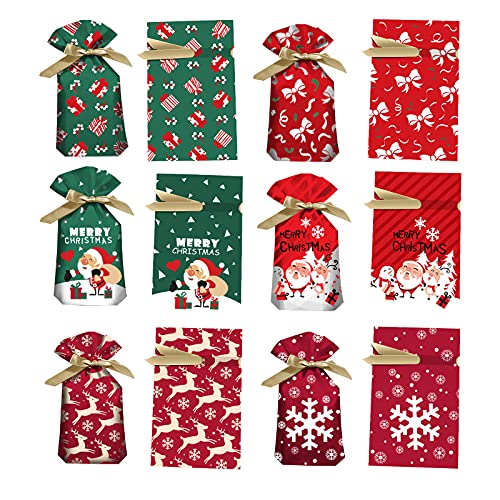 【BEAUTY PLAYER】ラッピング 袋 クリスマス 巾着袋 ギフトバッグ 6種類共24枚 ビニール袋 引きひも袋 お祝い バッグ キャンディ スナック ビスケット ファッション パーティーバッグ 両面印刷 プロセス 環境にやさしい ソフトハンドル (25*17*2)