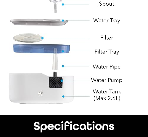 Miniatura 7 de Geeni PetConnect - Fuente de agua inteligente para mascotas de 2.6 L, cuenco de agua filtrado automático para gatos y perros, control Wi-Fi,