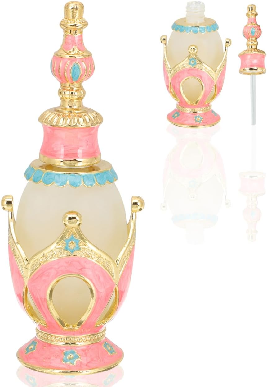 Decorative Refillable Perfume Bottle 4.72 Inch Glass Alloy Empty Aroma Bottle Essential Oil Sub for Travel Home Fragrance Decor