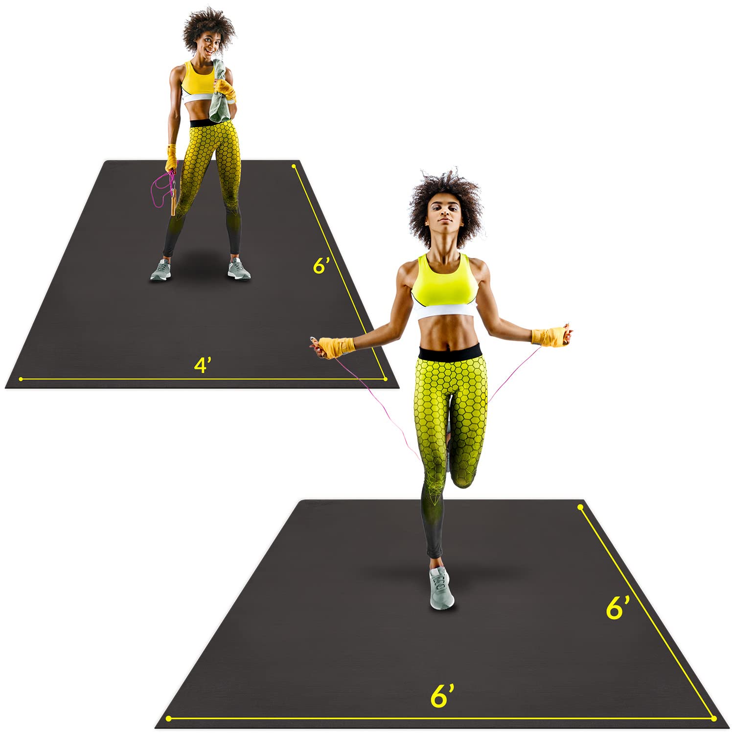 ACTIVEGEAR Large Exercise Mats 6'x4'x7mm and 6'x6'x7mm Bundle | Ultra-Durable Non-Slip Rubber Workout Mat for Home Gym Flooring | Ideal for Cardio, Fitness, Plyo, MMA and Yoga