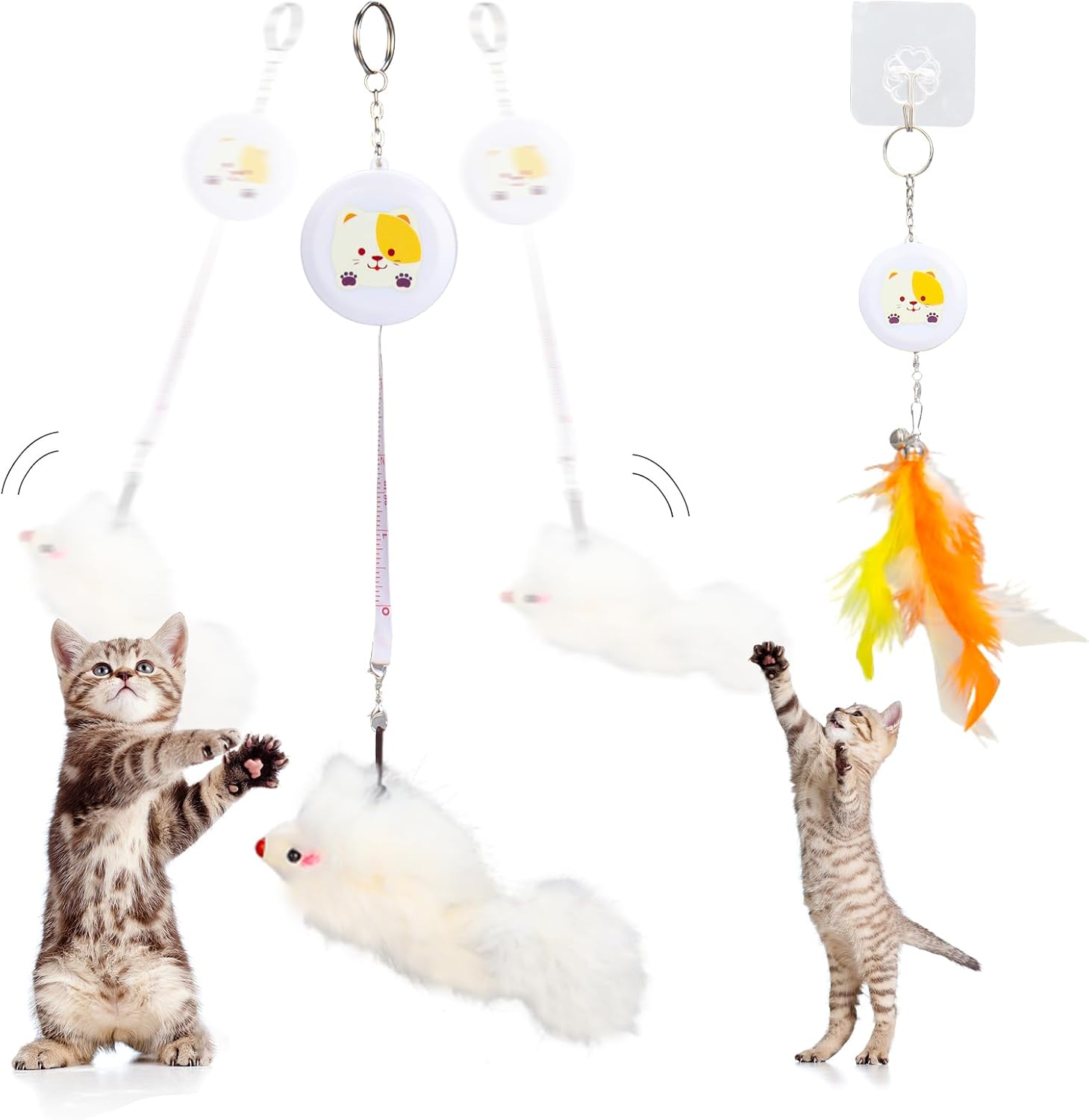 PLAMYWJ Interactive Hanging Cat Toys, 4 Pieces Retractable