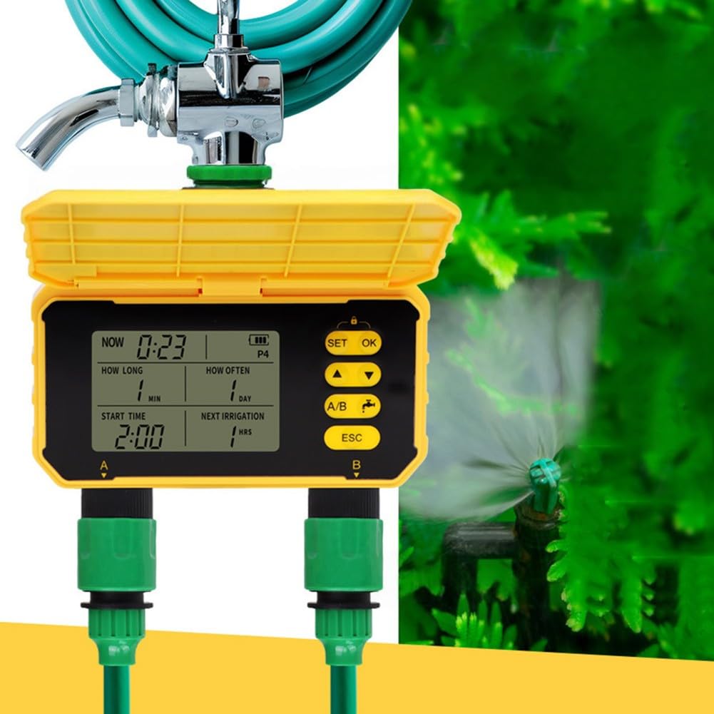 ZYNCUE Timer per irrigazione solare con sensore pioggia, sistema di irrigazione automatico da giardino, 4 orari programmabili, blocco schermo, regolatore per irrigazione esterna