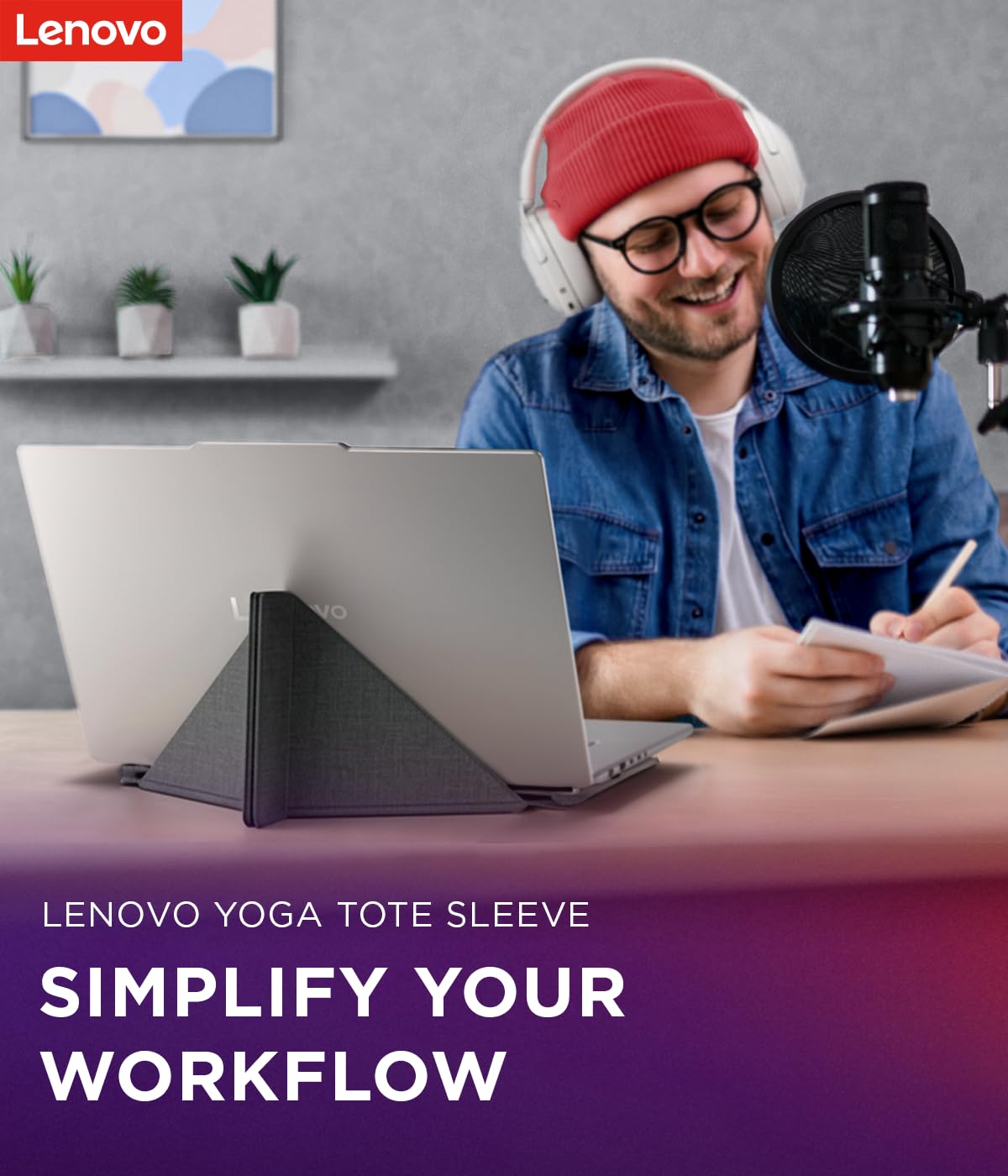 Lenovo Housse de Transport pour Ordinateur Portable avec écran de 14", Organiseur Multi-Compartiments avec Support Convertible, Housse de Protection légère en Polyester et Microfibre, Gris Luna