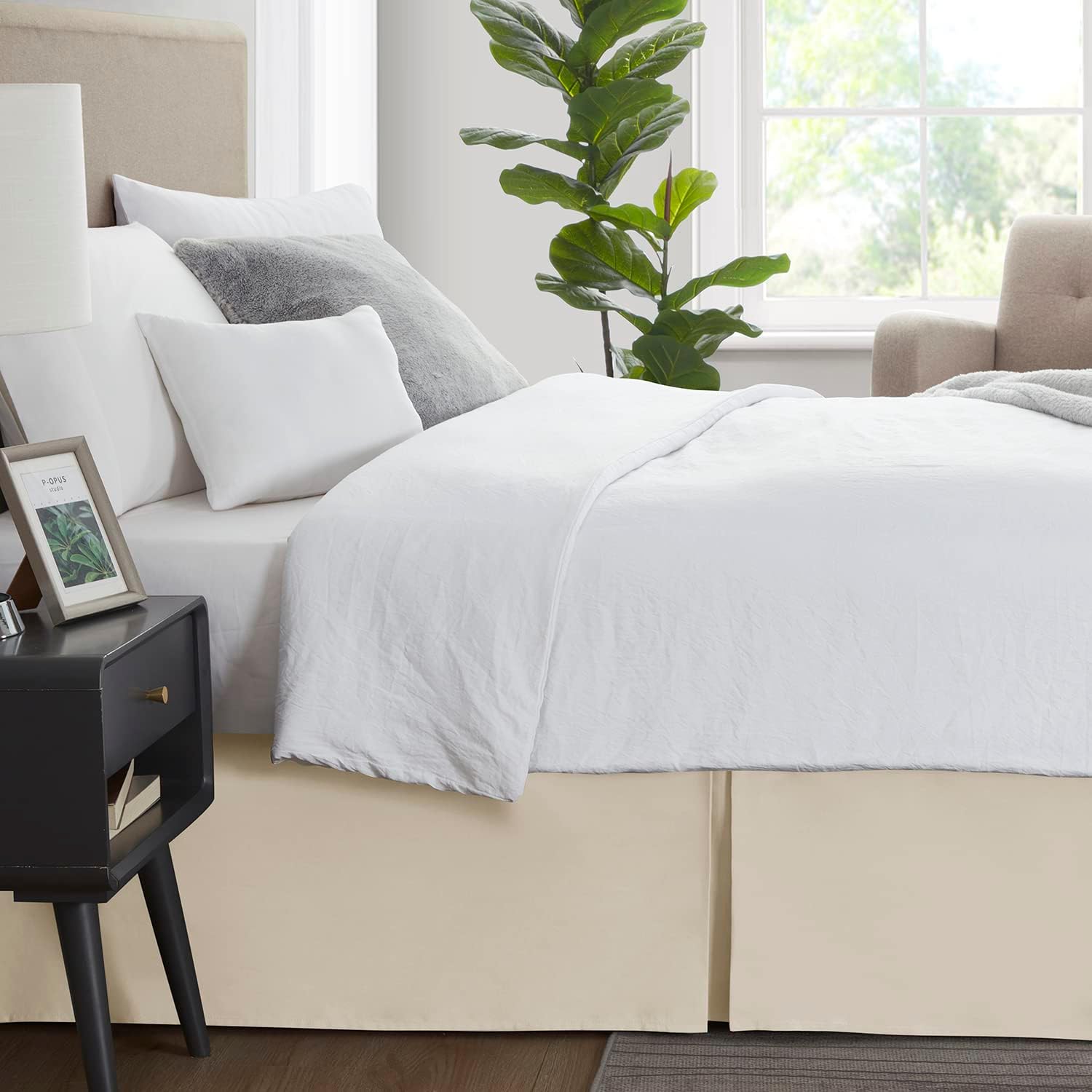 Extra Soft Lightweighted 600-TC 100% Egyptian Cotton 1- Piece Bed Skirt Drop Length (6" Inch) Split Corner Tailored King Size (Ivory Solid)