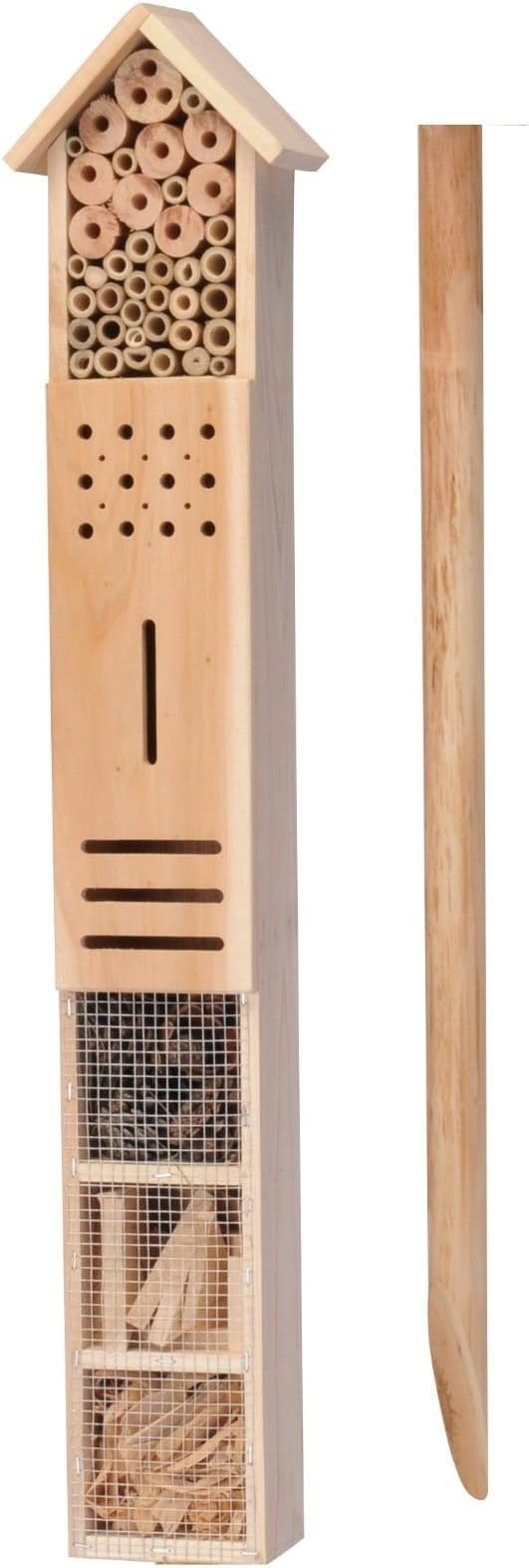 New Large Wooden Free Standing Insect Bugs Garden Hotel Home Bees Ladybird Nest Box House With Ground Spike