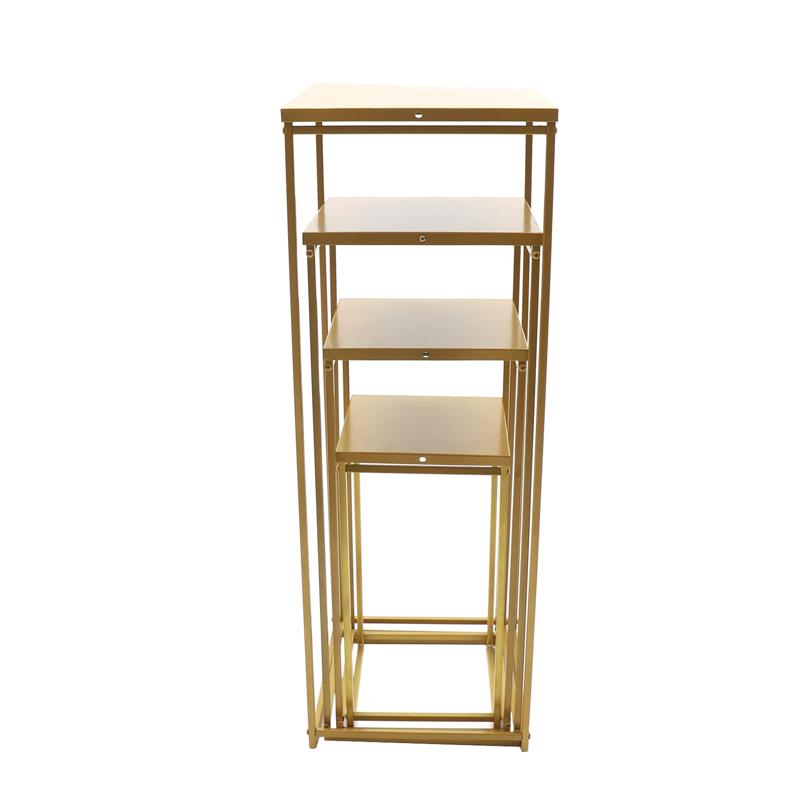 Juego de 4 soportes para flores, taburete de metal dorado, rectangular, mesa auxiliar para bodas, centros de mesa para mesas, jarrón dorado alto, columna, boda, fiesta, decoración del hogar
