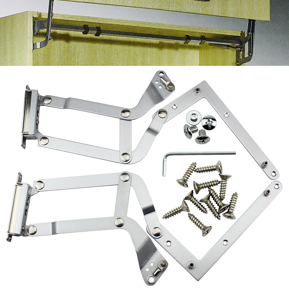 Cabinet Door Lift Up Hinges Set, Contemporary Style, Zinc Alloy + Iron, Nickel Plating, Grey