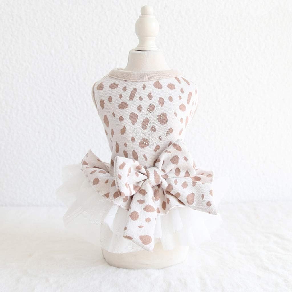 Bow Lace Pet Dog Clothes Summer Dress Dog Vest Cats Dress Dog Dress Floral Pet Dress Clothing Puppy Chihuahua (Color : Pink Size : Medium) (Beige X)