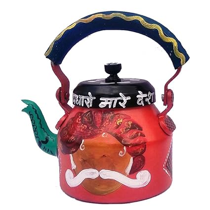 iHandikart Hand Painted Designer Aluminium Kettle for Tea/Coffee, Home D?cor& Gift Purpose. Capacity 1 L, Size 8.5
