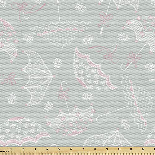 Image of Ambesonne Umbrella Fabric by The Yard, Vintage Wedding Parasols Bridal Shower Theme with Floral Bouquets, Decorative Fabric for Upholstery and Home Accents, 1 Yard, Green White