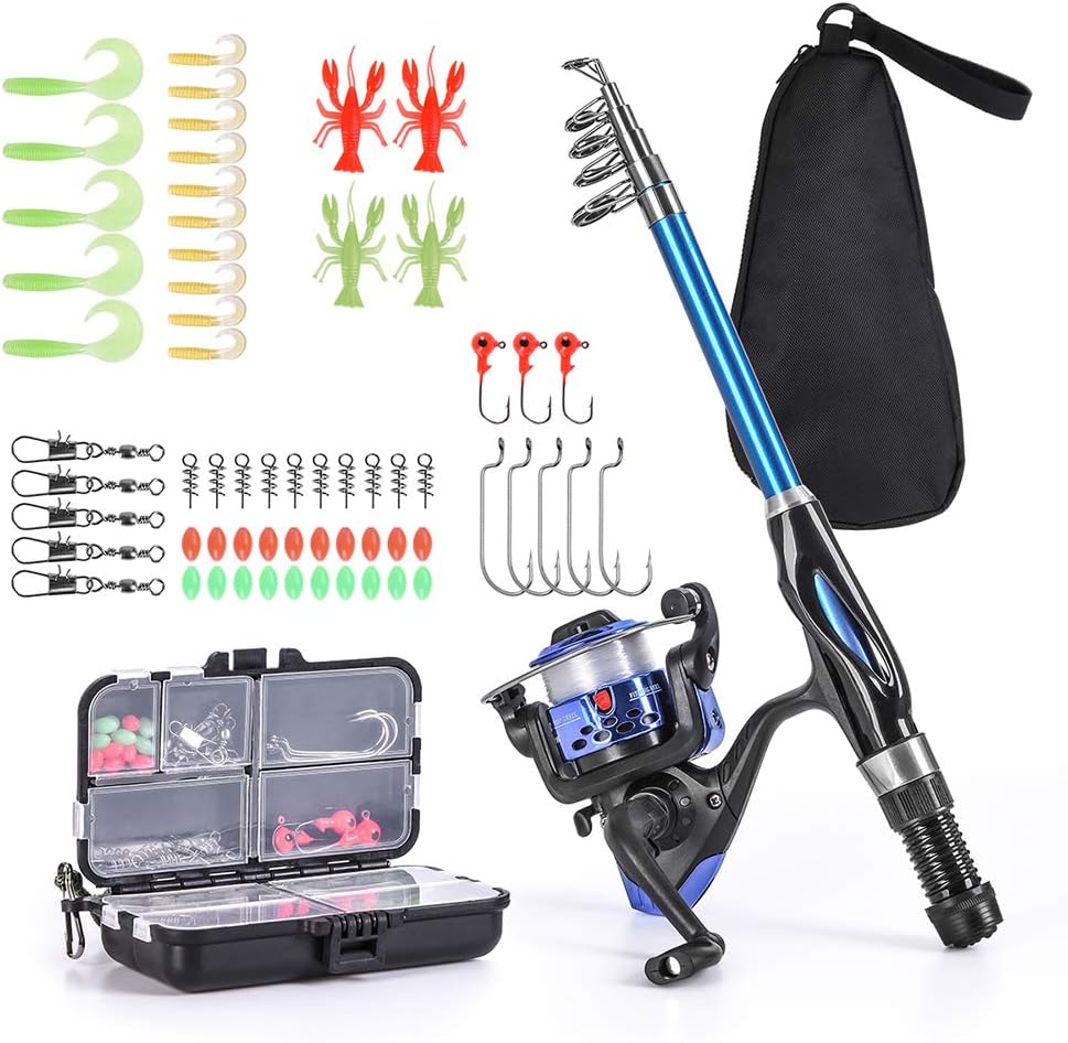 Lixada Fishing Rod Reel Combo Complete Set 1.3m/1.5m Telescopic Fishing Rod Spinning Reel Set with Hook Soft Bait Barrel Swivel Storage Bag