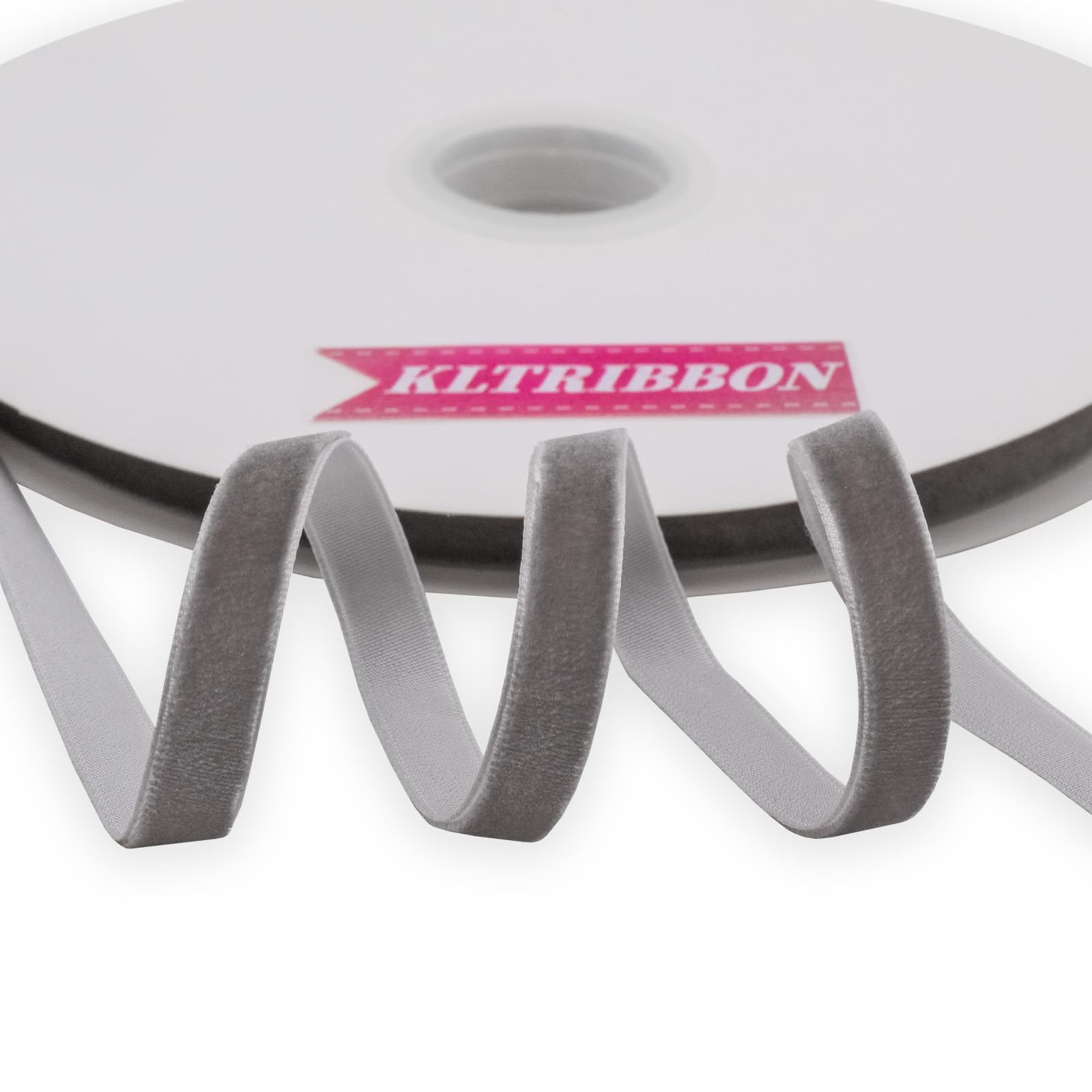 KLTRIBBON Nylon Velvet Ribbon Single Faced,3/8 Inch X 25Yards Spool (Grey) โ image 1