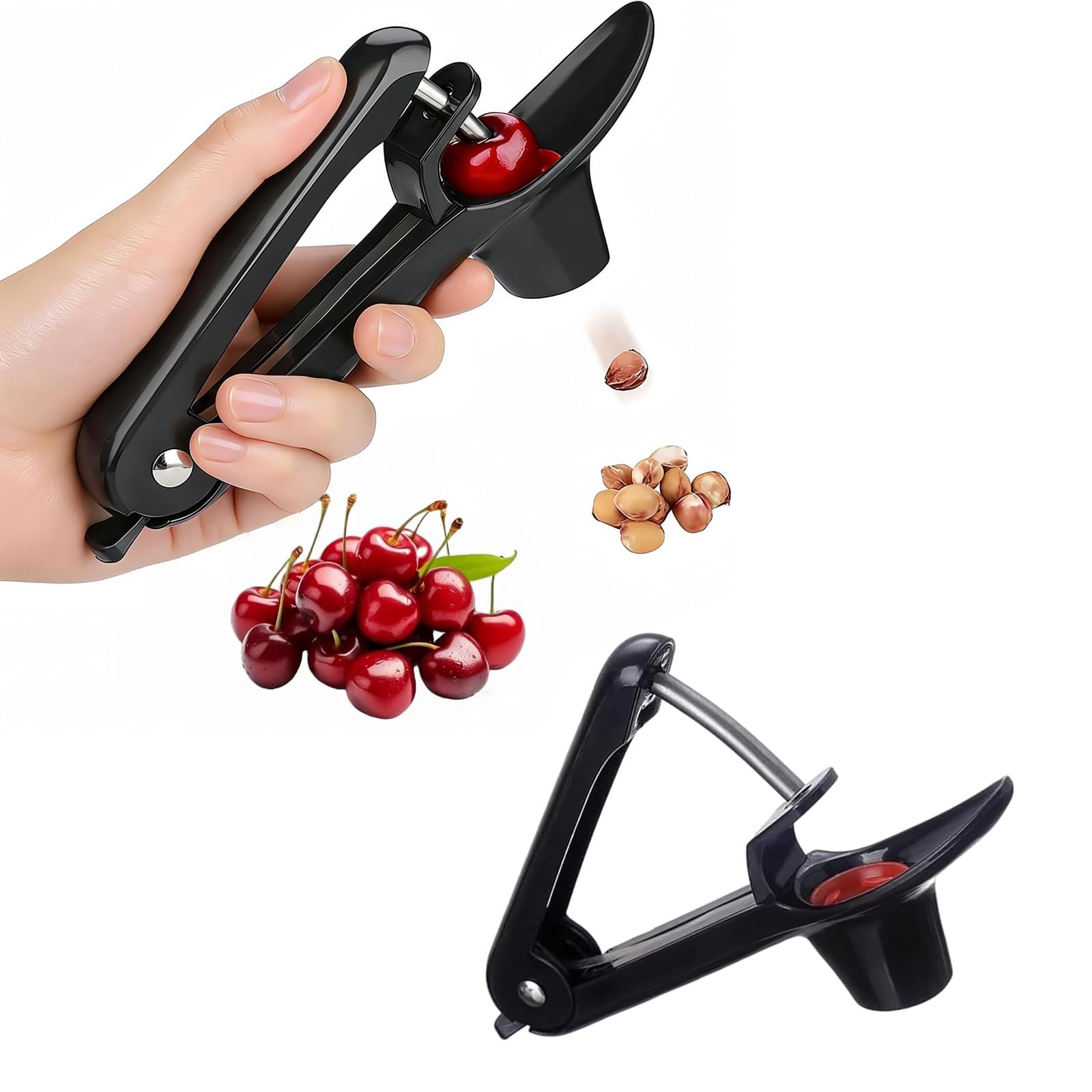 2 PCS Cherry Pitter Tool, Olive Pitter, Cherry Seed Remover Olives Pitter Tool with Stainless Steel Rod Fruit Pit,Strawberry Huller, Cherry and Olive Pitter Tool - Fruit Stone Remover (Black) ﻿ ﻿
