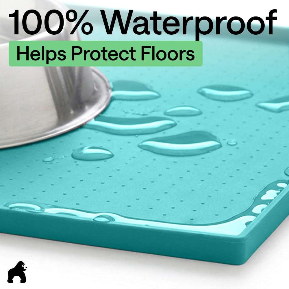 GORILLA GRIP Tappetino 100% impermeabile con bordo rialzato in silicone senza BPA, tappetino per cibo per cani e gatti, contiene fuoriuscite, protegge i pavimenti, tovagliette per cani e gatti ciotola