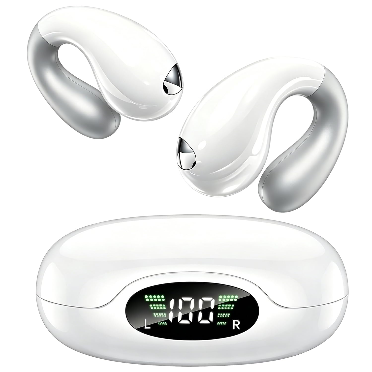 Upgraded Ultra Open Ear Earbuds - Lightweight Comfort Clip-On Wireless Bone Conduction Earbuds, Secure Fit & AI-Powered Clear Calls Bluetooth Open Ear Headphones for Work,Commute,Workout,Running,White