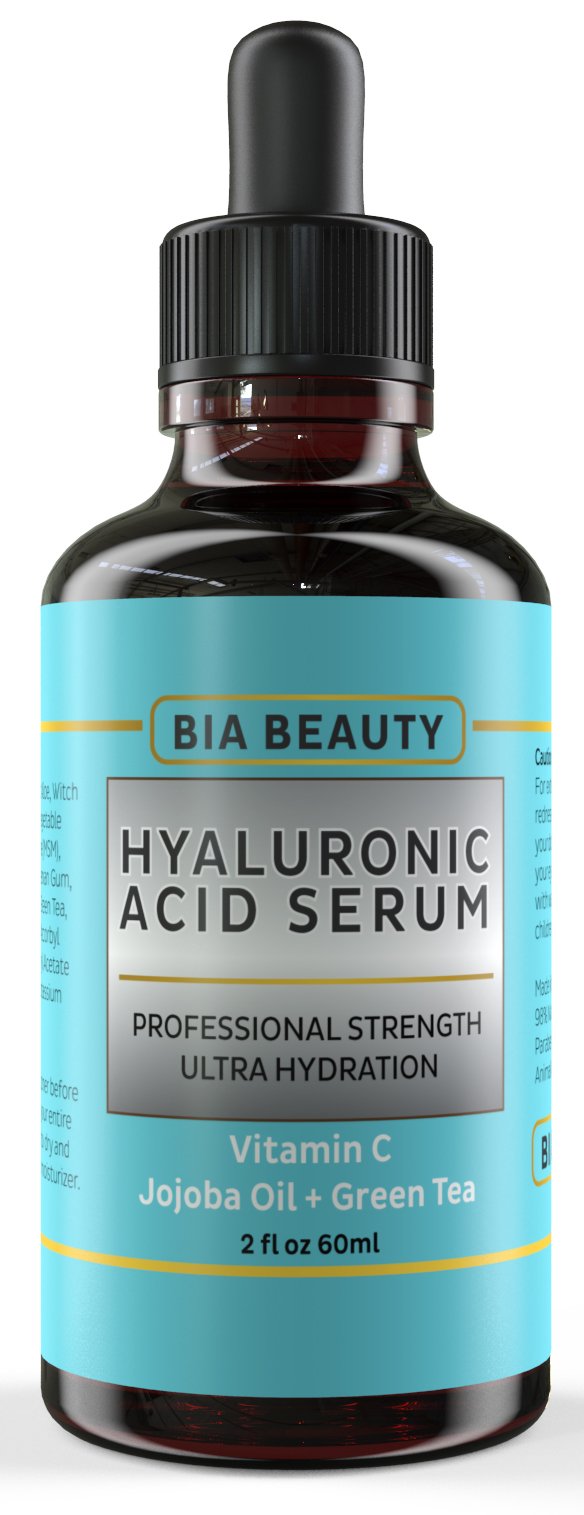 Bia Beauty 2 Oz Hyaluronic Acid Serum w/ Vitamin C & E Jojoba Oil Green Tea | Best Liquid Moisturizer Anti-Wrinkle Reducer