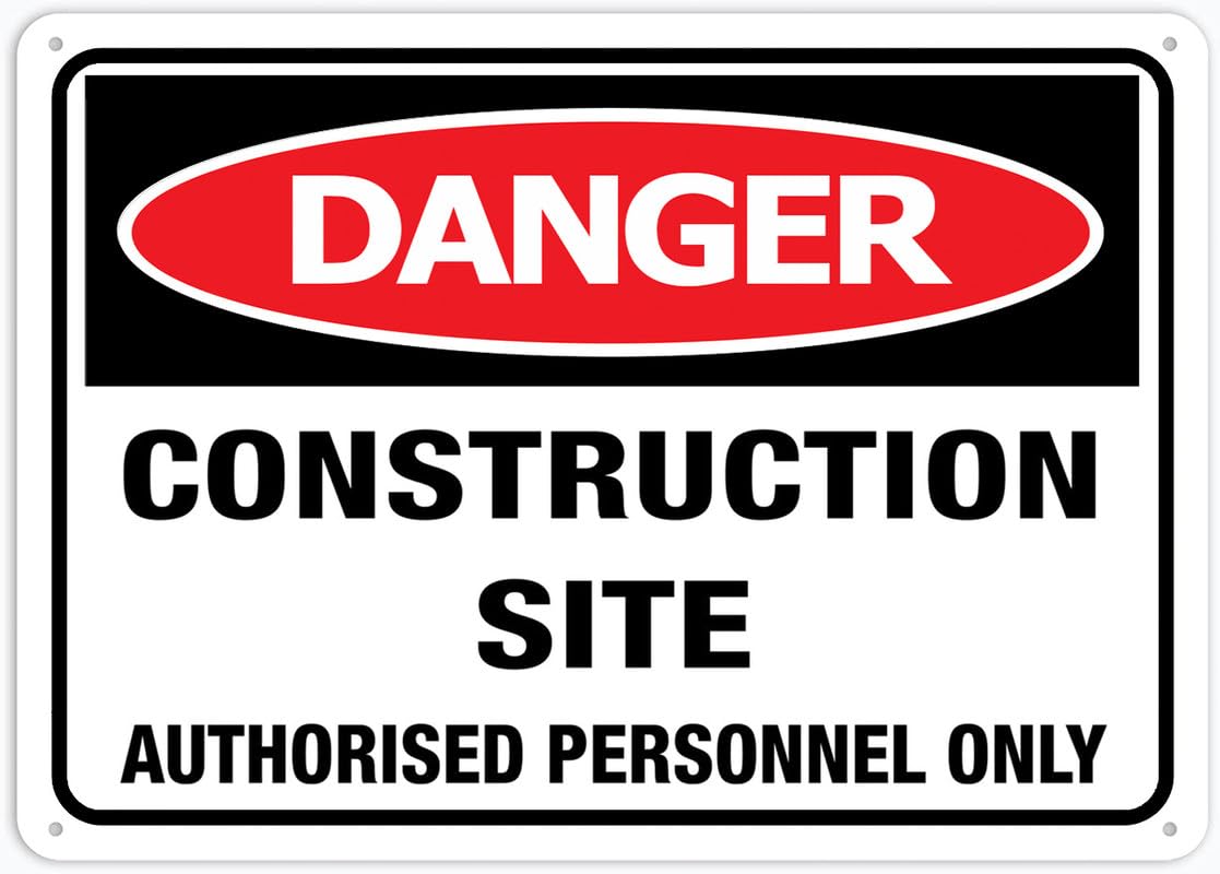 Danger Construction Site Authorized Personnel Only Aluminum Metal Sign 8"x12" Rust-Free For Outdoor/Home/Business/Yard Use