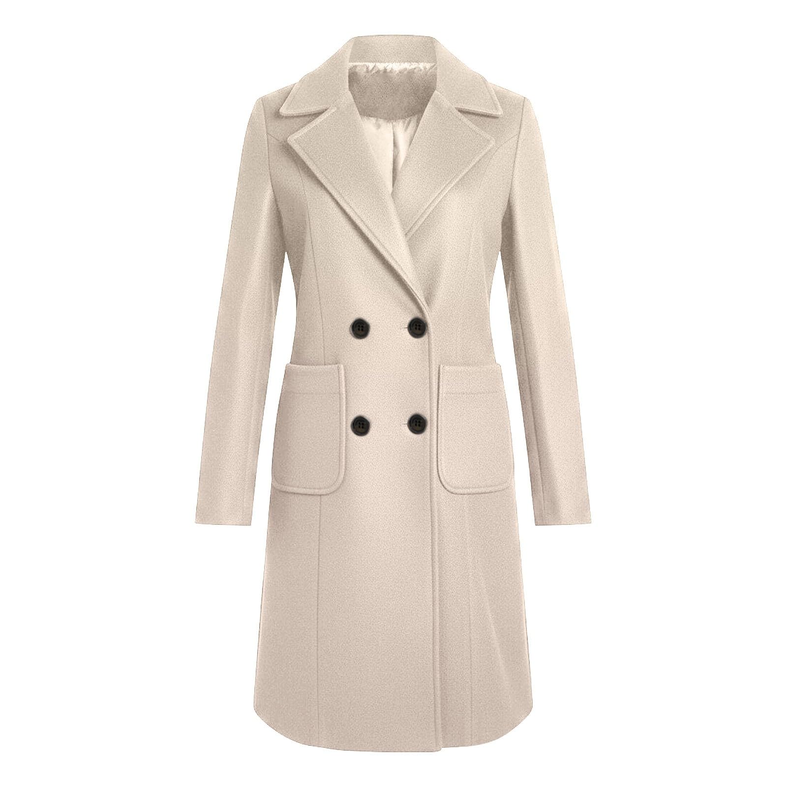 Genérico Cappotto Invernale Donna Calido Lungo Doppio Petto Autunno E Inverno Giacca Di Transizione Al Ginocchio Elegante Trench Cappotto Esterno Con Cintura E Tasche